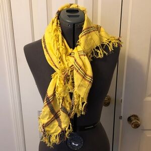 Yellow Plaid Fringed Scarf